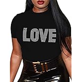 Women's Rhinestone Graphic Funny Cute Tops Melanin Black Girl Letter Print Christian Loose Summer T-Shirt