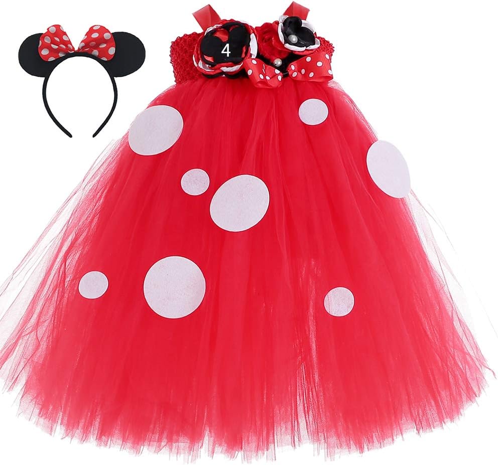 Girls Minnie Birthday Princess Polka Dot Costume Halloween Christmas Role Play Tutu Dress with Mouse Ear Headband