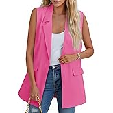 Cicy Bell Women's Sleeveless Blazer Vest Casual Open Front Single Button Summer Jacket with Pockets