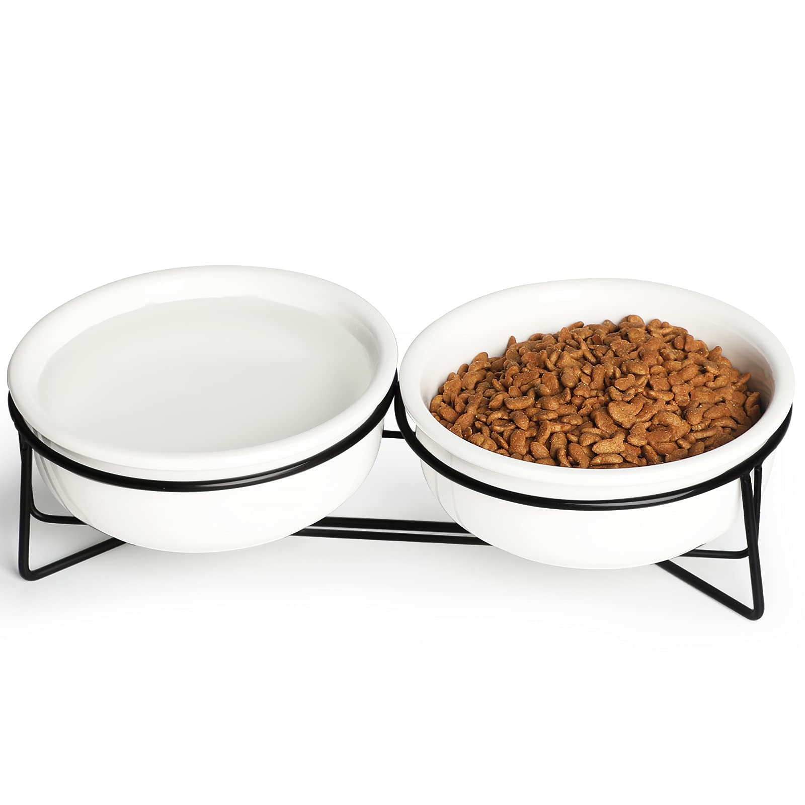 Photo 1 of GDCZ Elevated Cat Bowl Stand, 11.6 in Metal Stand with 2 Removable 15 OZ Ceramic Bowls for Pet Food and Water, Stand Reduces Cat Neck Burden, White