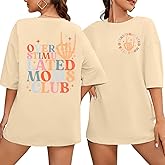 Overstimulated Moms Club Shirt for Women Oversized Mama Shirts Funny Mom Graphic Tees Casual Short Sleeve Tees