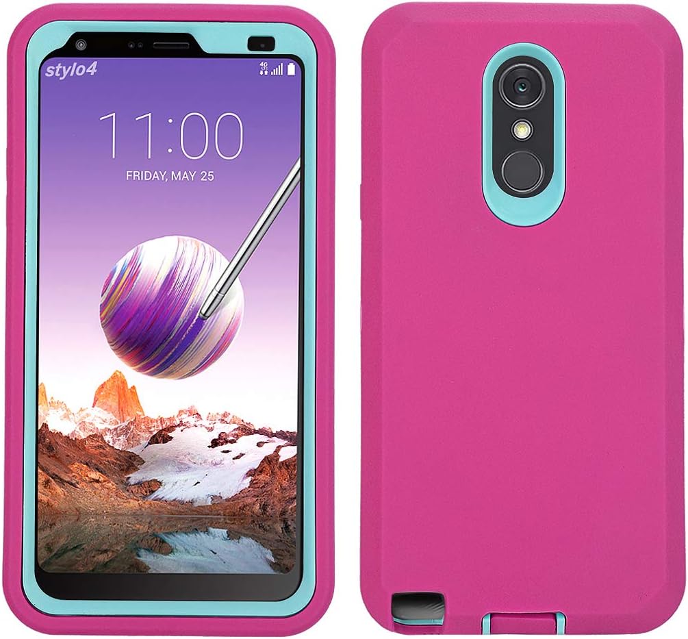 LG Stylo 4 Case, Hybrid High Impact Resistant Rugged Full-Body Shockproof Tri-Layer Heavy Duty Case, with Kickstand & Built-in Screen Protector for LG Stylo 4/ LG Stylo 4 Plus (Rose)