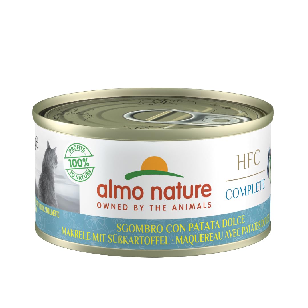 Almo Nature HFC Complete - Wet Cat Food for Adult Cats - Mackerel and Potatoes - Human Grade, Gluten Free - 70g, Pack of 24