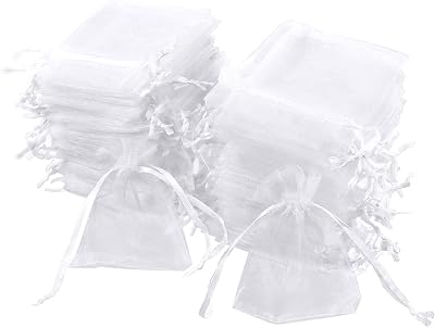 Carehabi 100 Pcs Organza Gift Bags White 7x9cm Small Jewelry Pouches