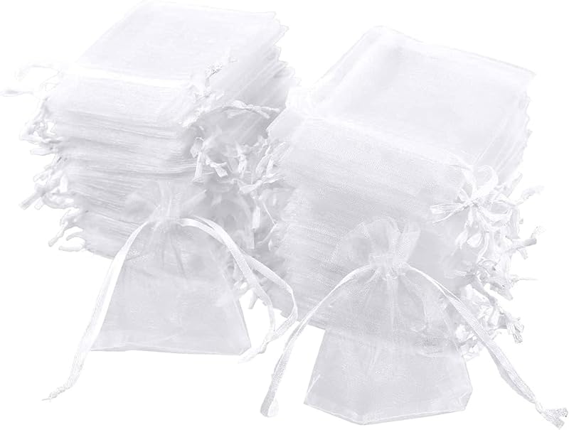 Carehabi 100 Pcs Organza Gift Bags White 7x9cm Small Jewelry Pouches