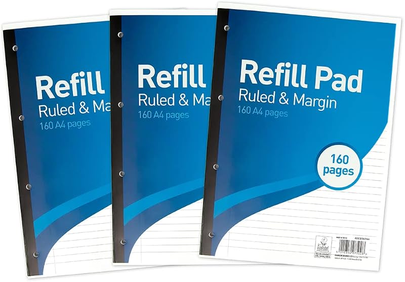 Summit A4 Lined Paper Refill Pad 8 mm 4 Hole 160 Pages Pack of 3