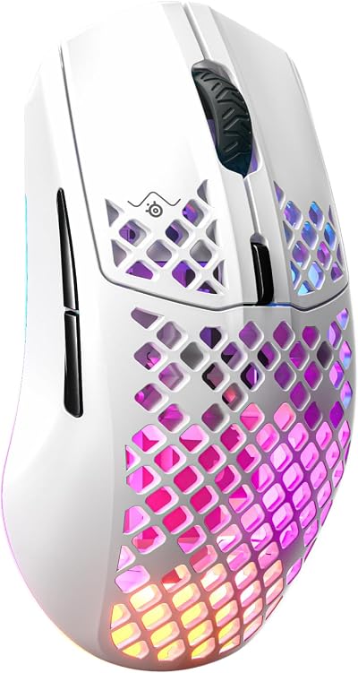 SteelSeries Aerox 3 Wireless Holey RGB Gaming Mouse Snow 68g 18K DPI IP54