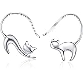 Cat Dangle Earrings 925 Sterling Silver Black Onyx Earrings Black Cat Earrings Onyx Cat Jewelry for Women Girls Christmas Gifts