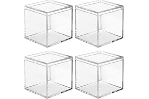 Clear Acrylic Plastic Square Cube, 4-piece Acrylic Clear Box, Long Lasting, with Lid, Acrylic Square Container is Suitable fo