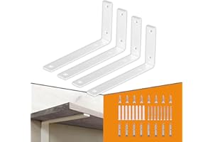 CLT CLETING CLT White Shelf Bracket, 8” X 4.3” Quarter Inch (1/4") Thick- Max Load: 440 lb Rustic Industrial Modern Farmhouse Heavy Duty Cold Rolled Steel Bracket for Table Bench, Space Saving DIY, Pack of 4