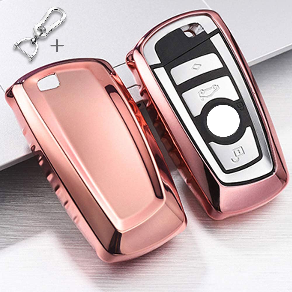QBUC Car Key Cover for BMW Soft TPU Anti-dust Protection Key Case Shell Keyless Remote Control Smart Car Key Protector for BMW 1/2/3/4/5/6/7 Series and X3 X4 M2 M3 M4 M5 M6 (Pink)