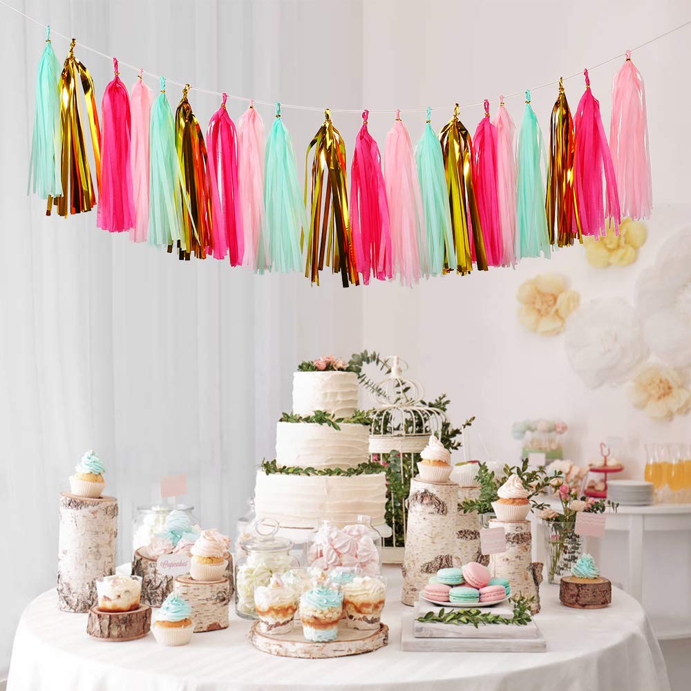 Bromose 20 PCS DIY Tissue Paper Tassel Party Garland, Fringe Garland Nursery Banner for Wedding, Baby Shower, First Birthday, Event & Party Decor