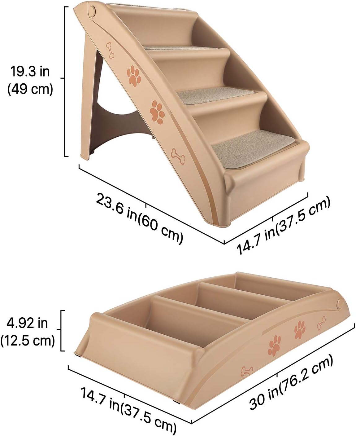Flexzion Pet Stairs Folding Dog Cat Animal Step Ramp Ladder Foldable Plastic Portable for Tall Bed Indoor Outdoor Decor Supply Easy Store in Beige : Pet Supplies