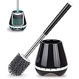 MEXERRIS Toilet Brush and Holder Set Stainless Steel with Soft Silicone Bristle, Sturdy Cleaning Toilet Bowl Cleaner Brush Se