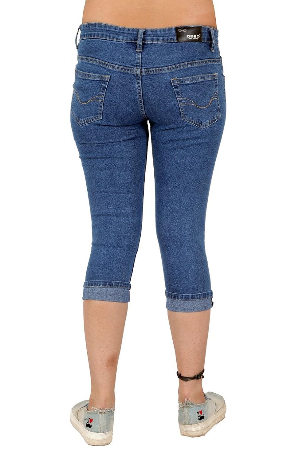 obeo womens slim fit streachable denim capri