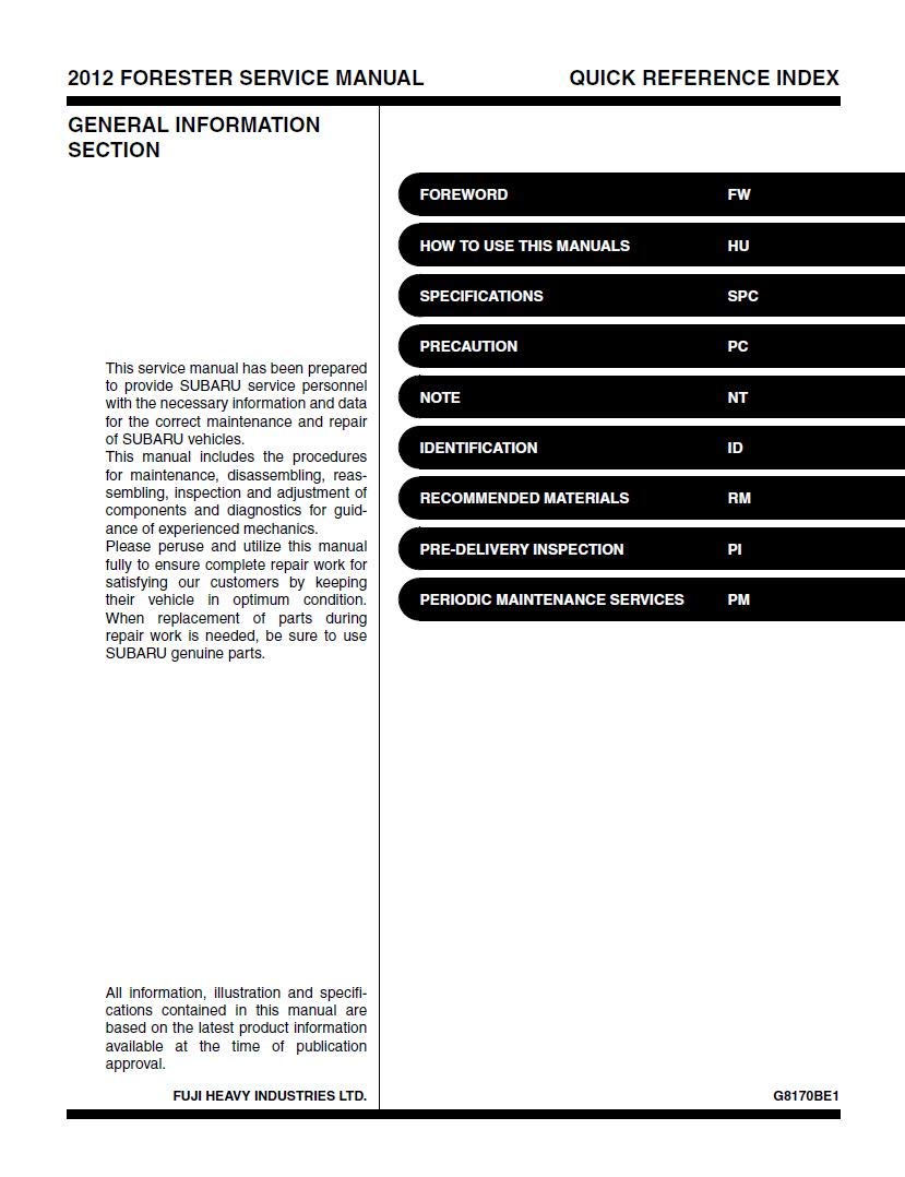 Subaru Forester Wiring Diagram 2012 - Complete Wiring Schemas