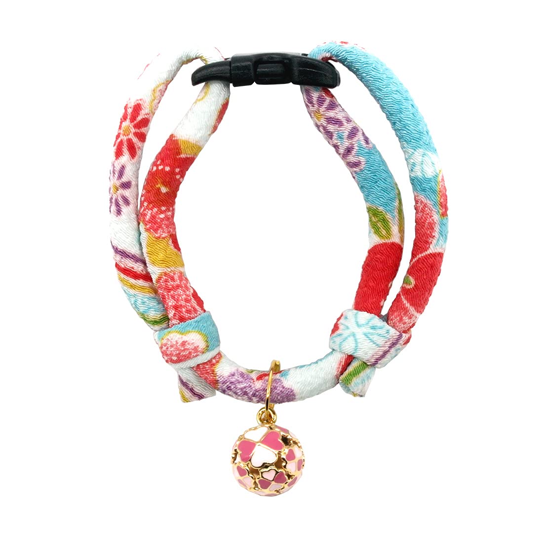 Photo 1 of PetSoKoo Four-Leaf Clover Cat Collar with Bell Breakaway Buckle. Japanese Chirimen,Cute Kitten Collar for Girl Boy Cat