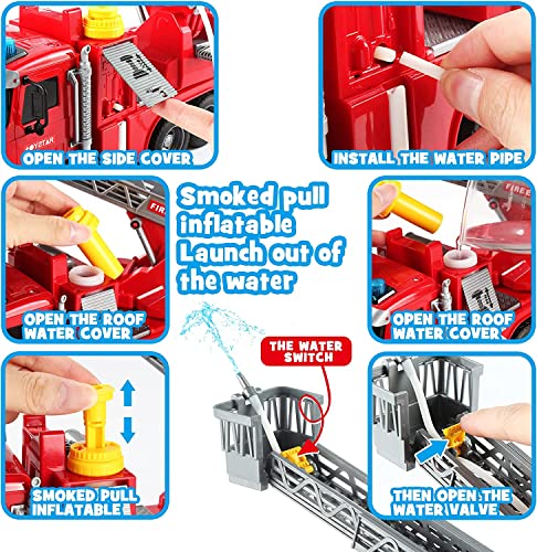 ORCHID M® Kids Fire Truck Toys for 3 4 5 6 Years Old Boys, Fire Rescue Vehicle with Shooting Water,Lights and Sounds