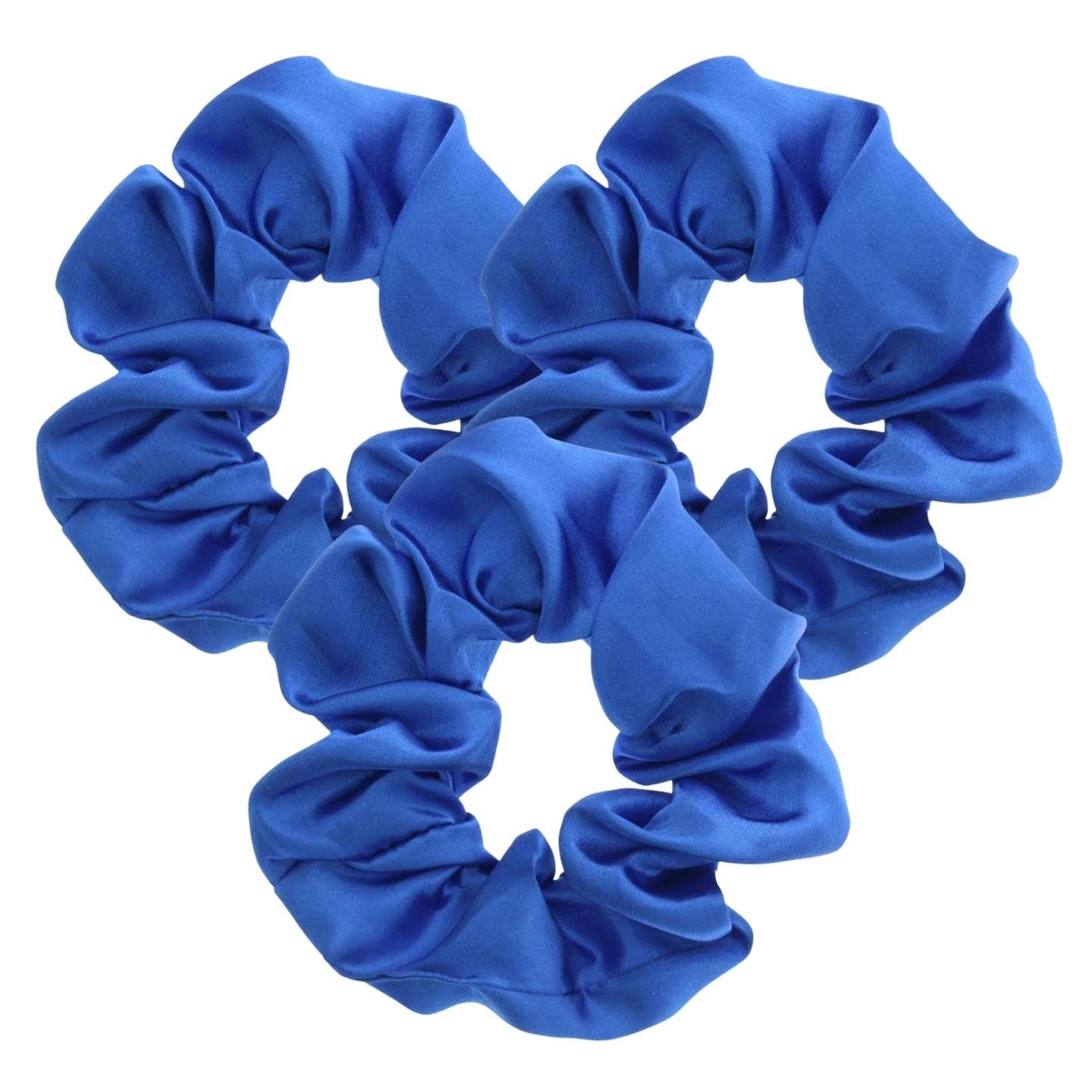 Topkids Accessories 3pc Satin Hair Scrunchies for Women & Girls, Hair Accessories for Women, Hair Bobbles, Hair Ties, Hair Elastics, Ponytail Holders, Hair Styling Accessories (Royal Blue)