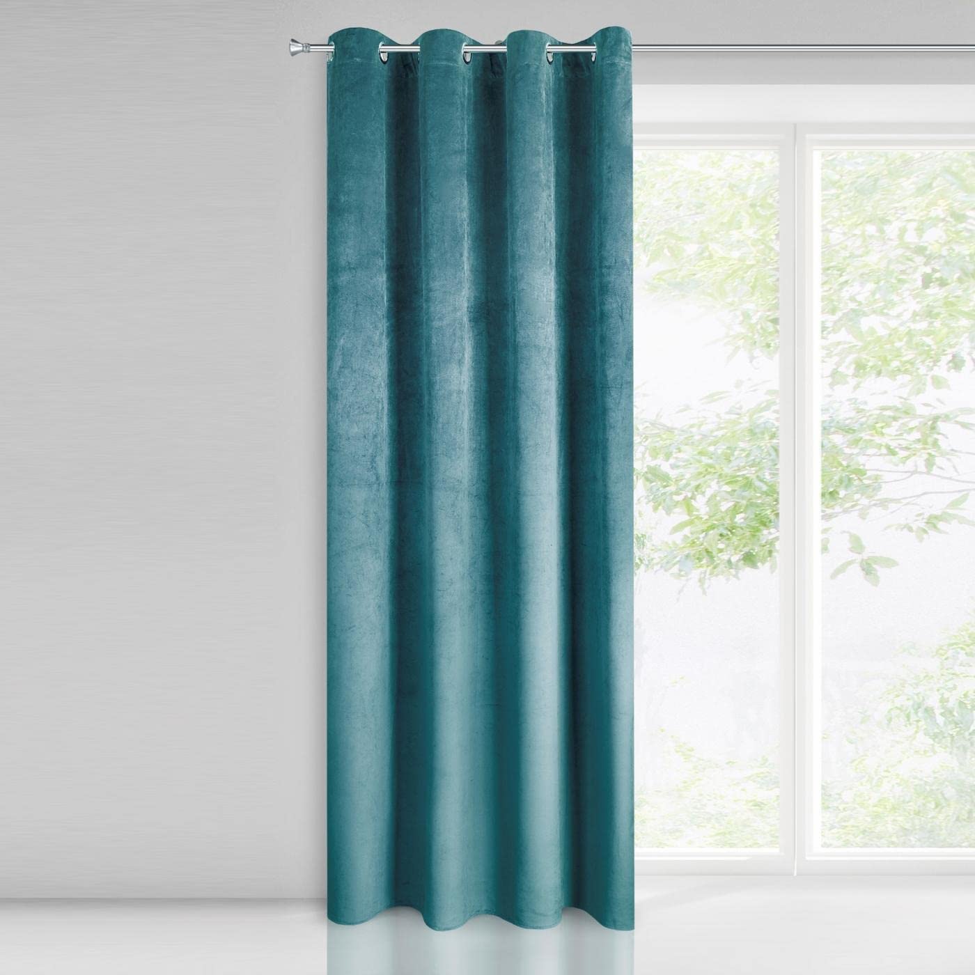 Eurofirany PIERRE Soft Plain Opaque Velvet Curtain with Eyelets - 1 Unit, Fluffy Panel Drape Classic Glamour Elegant Living Room, Bedroom, 215 g/m2, W55 x L98, Light Turquoise