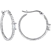 Sterling Silver Womens Cubic Zirconia Twisted Huggie Hoop Earrings