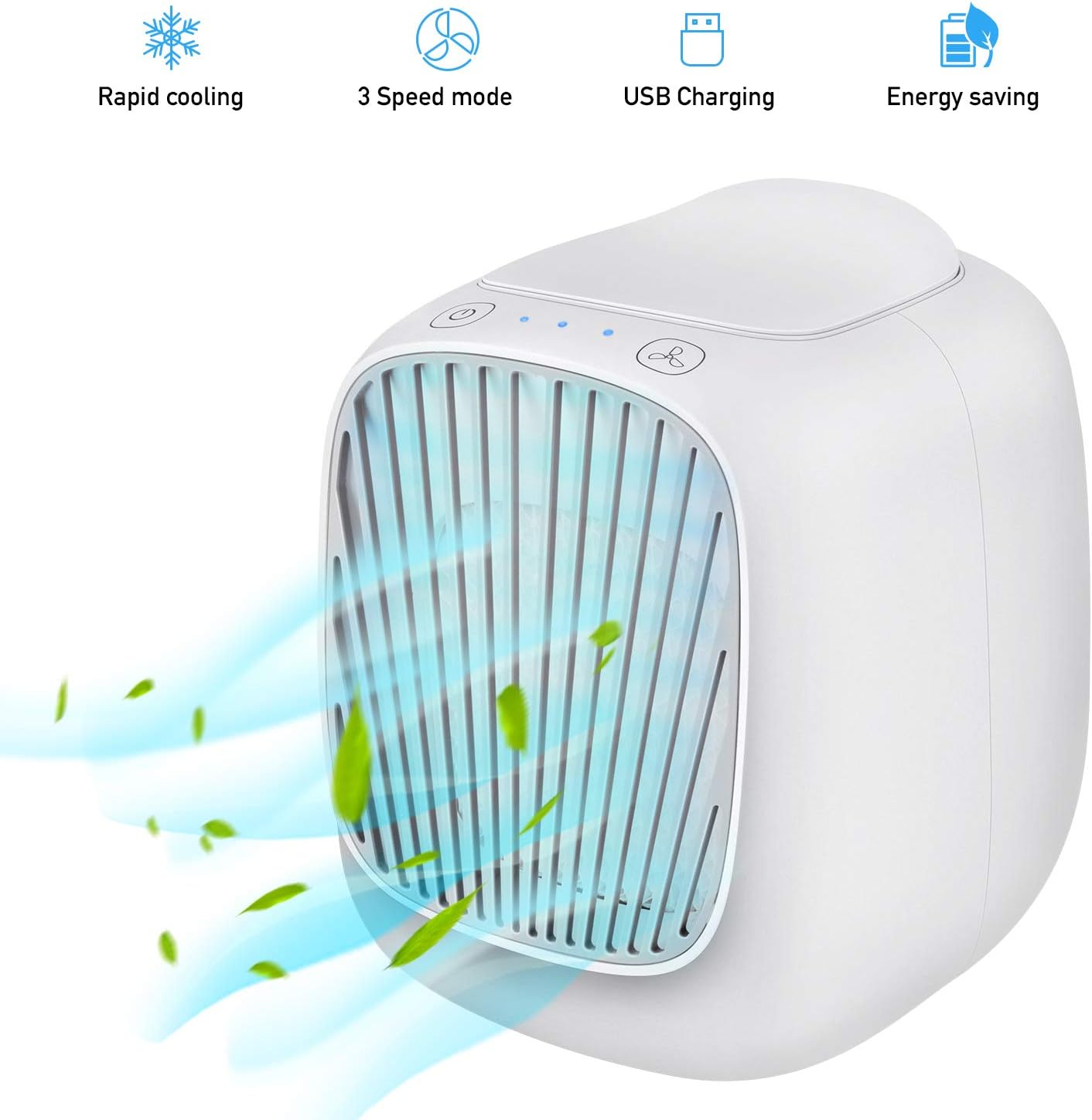 Hisome Mini Air Cooler, 3 in 1 Portable Mini Air Condition, Humidifier Fan & Purifier with 3 Adjustable Speeds, Personal Space Air Cooler for Home and Office