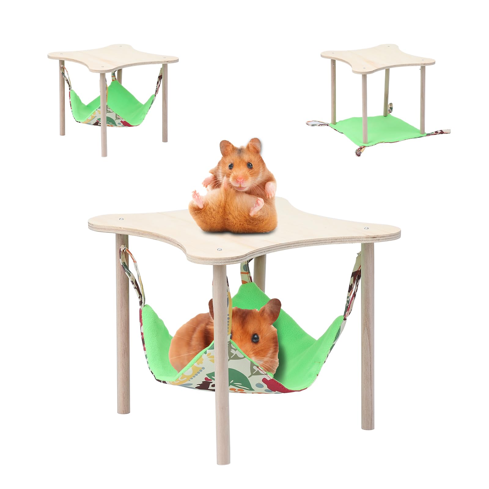 CuteHairy Guinea Pigs Double-Sided Hammock with Stand,Hanging Cozy Bed with Wooden Stand Large Hideout Tunnel for Piggies Dwarf Rabbit Chinchilla Ferrets
