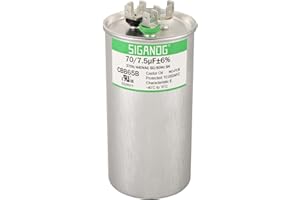 SIGANDG 70/7.5 uF 70+7.5 MFD 370V or 440V CBB65 Dual Run Start Round Capacitor 70 7.5 uF MFD 370 440 Volt VAC for Condenser Straight Cool or Heat Pump Air Conditioner