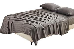 Kingnex Oversized King Flat Sheet 132x110 with Striped Pattern for Extra Wide Tall King or Cal King Bed Durable Soft Brushed 1800 Microfiber Top Sheet Only Grey