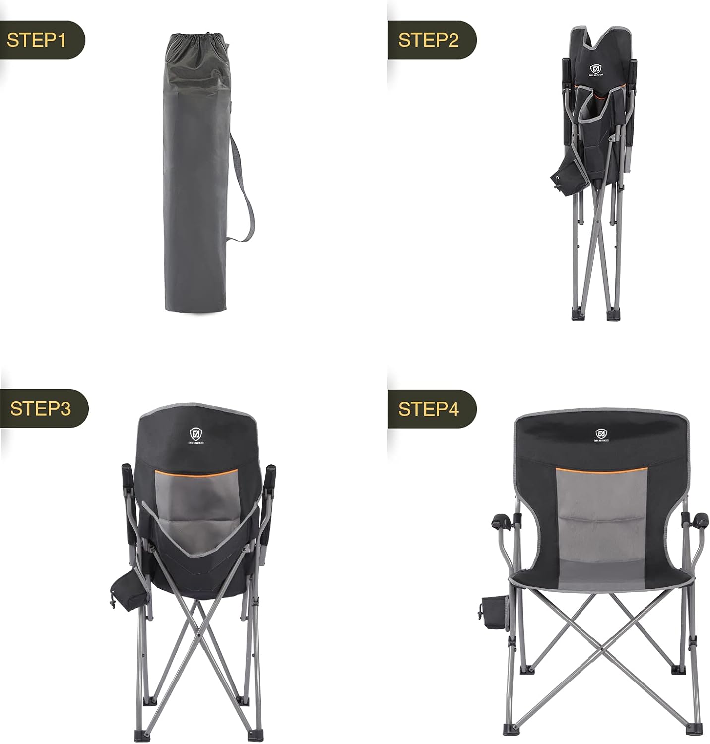 EVER ADVANCED Foldable Camping Chair Padded Arm Chair,Collapsible Steel Frame Heavy Duty Supports 300 lbs: Kitchen & Dining