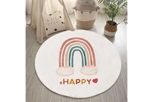 Poowe Rainbow Kids Play Mat Baby Nursery Rug Round Educational Alphabet Soft Area Rug Non Slip for Children Toddlers Bedroom (Round 4FT)