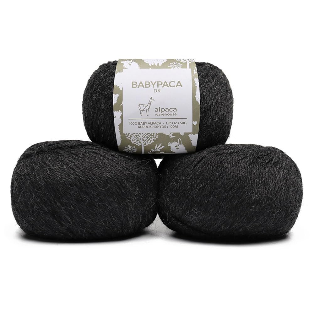 100% Baby Alpaca Yarn Wool Set of 3 Skeins Worsted Weight (Charcoal Gray)