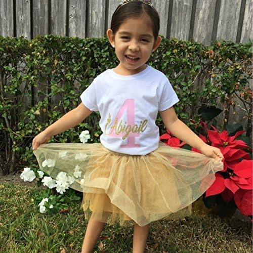 NanyCrafts' PERSONALIZED Birthday Girl Glitter Gold Girl's Shirt