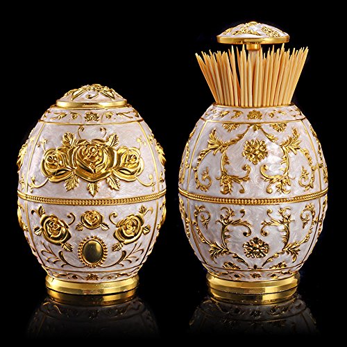 Babyprice Unique Automatic Toothpick Dispenser Golden Embossed Round Royal Toothpick Box Holder for Home and Restaurants - Thumbnail 2