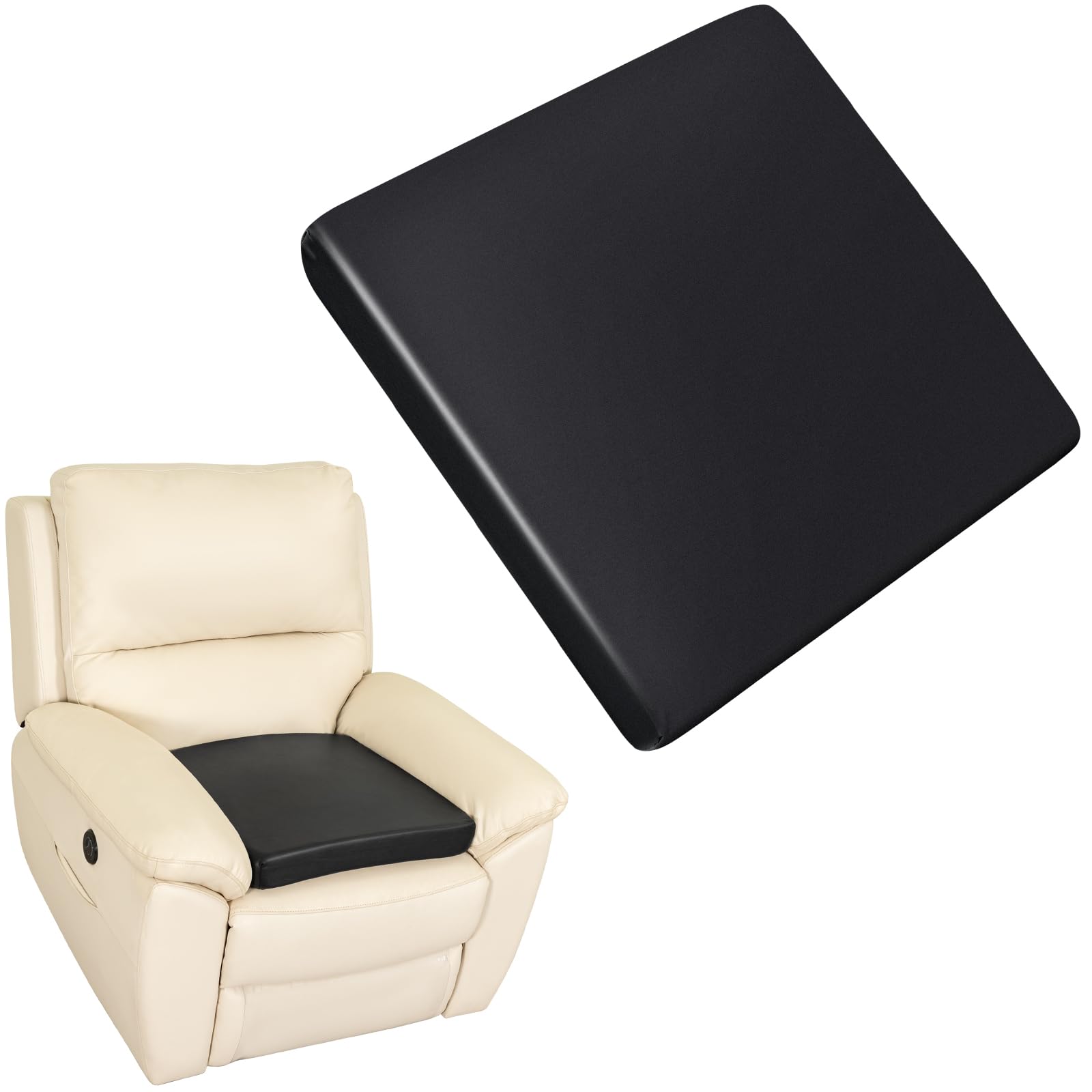Photo 1 of FUANGUI Recliner Cushions for Elderly, Waterproof PU Leather Seat Cushion, 20X20X3 Inch Foam Curved Edge Large Square Chair Cushion for Armchair, Office Chair, Pain Pressure Relief - Black