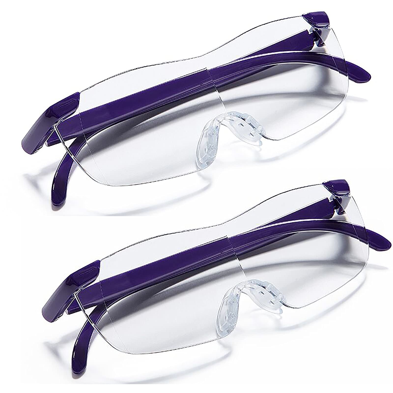 2 Pack Magnifying Glasses with 160% Bigger Clearer for Reading Hobbies and Close Work, Big Vision Glasses Hands Free Blue