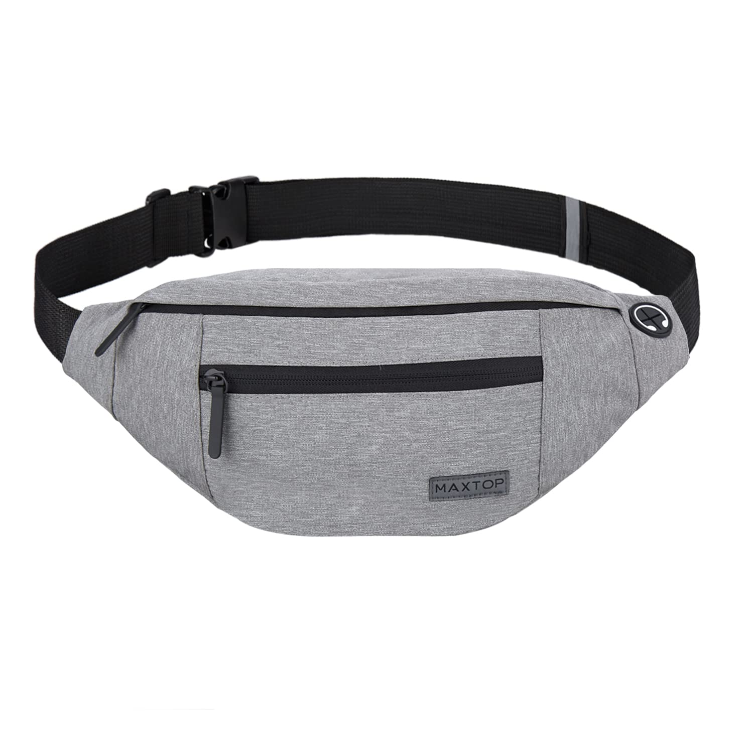 MAXTOP Large Bumbag Waist Fanny Pack for Men Women Bum Bag with Headphone Jack and 4-Zipper Pockets Adjustable Belt for Biking Running Jogging Traveling Outdoors Workout Cycling Fitness Hiking