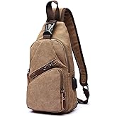 Canvas Sling Bag Crossbody Backpack Shoulder Casual Rucksack for Men Women Outdoor Cycling Hiking Travel Fishing Coffee