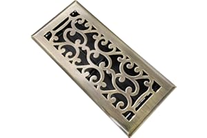 SANYCASA 4x10 Inches Air Floor Vents Register Ease Adjust Air Flow Savannah Design-Heavy Duty Walkable Steel Decorative Floor Vent for Room - Antique Brass Floor Vent Covers