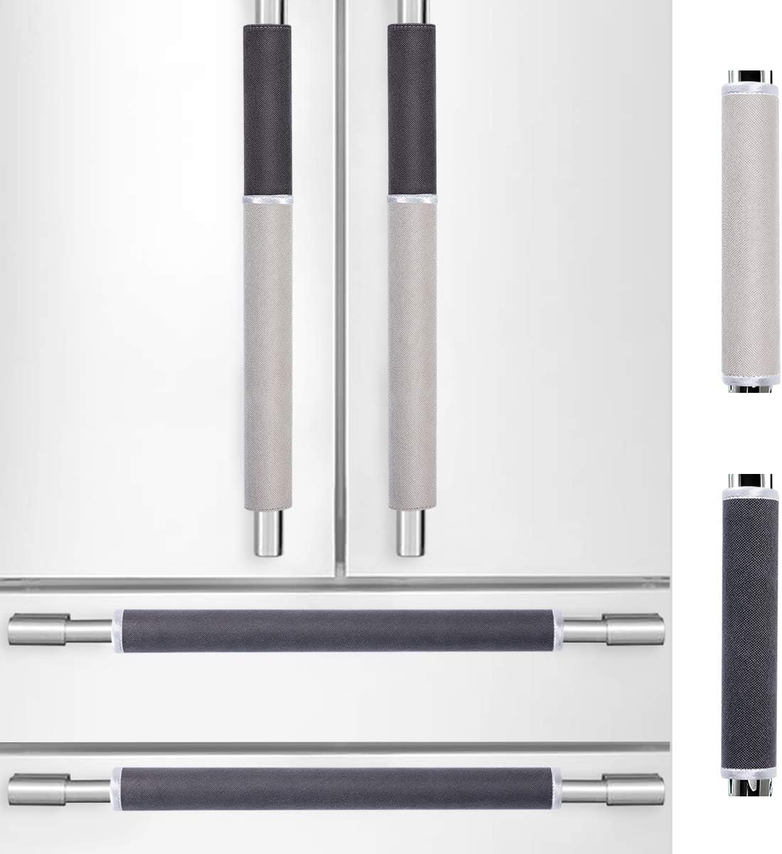 MRKG. Refrigerator Door Handle Covers, Set of 6, Keep Your Kitchen Appliance Clean from Smudges, Drips, Food Stains, Oil. Washable Without Fading or Cracking. (Black&Grey)