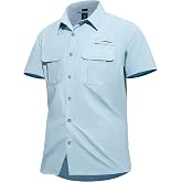 Haimont Men's UPF 50+ Short Sleeve Hiking Button Down Shirt | Quick-Dry Nylon, Mesh Back Vents, Water-Resistant Finish, Chest