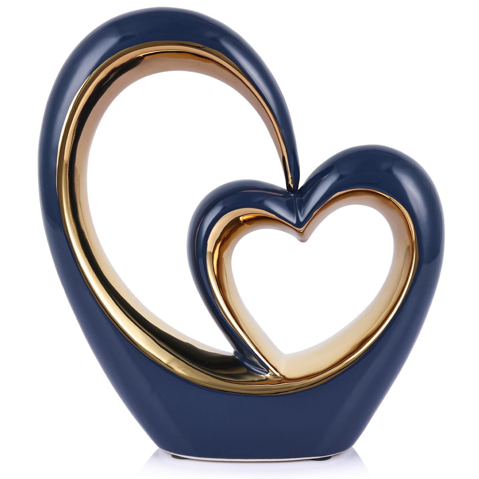 Photo 1 of oliruim Ceramic Heart Decor Love Statue, Navy Blue Gold Double Hearts Sculptures for Home Table Centerpiece Decor, Valentine, Wedding, Decorative Items for Shelves, Coffee Table Decor (S Heart-Round)
