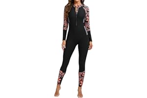FEOYA Full Body Swimsuit for Women Design One Piece Long Sleeve Rash Guard Surfing Diving Skins for Water Sports
