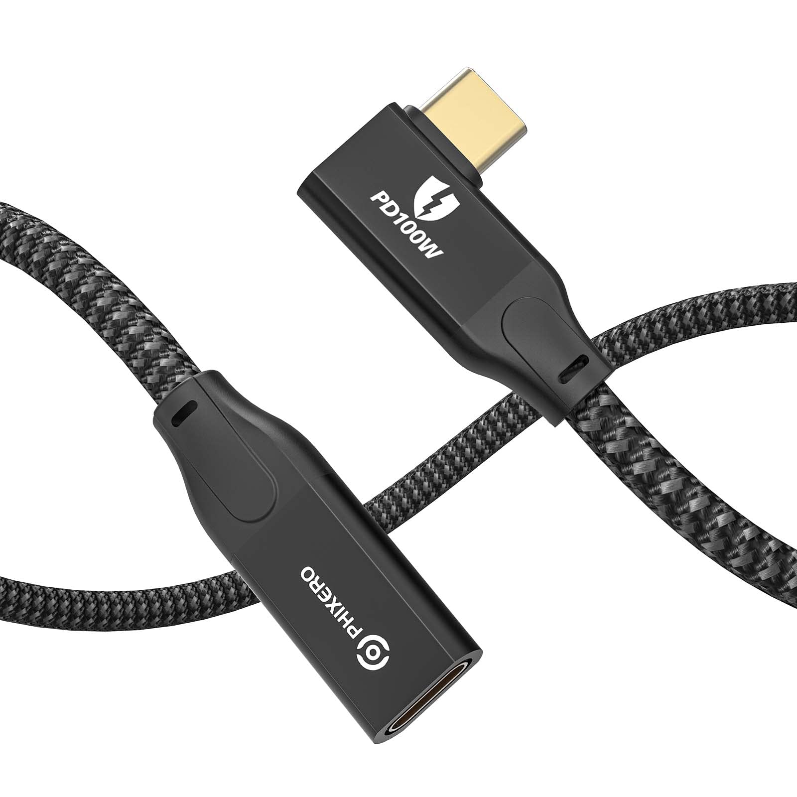 PHIXERO [20Gbps, 100W] USB C Extension Cable Right Angle, USB C 3.2 Gen 2x2 Extension Cable, with 4K@60HZ Video Output, Compatible with MacBook Pro/Air, USB C Hub, Laptop(0.5m)