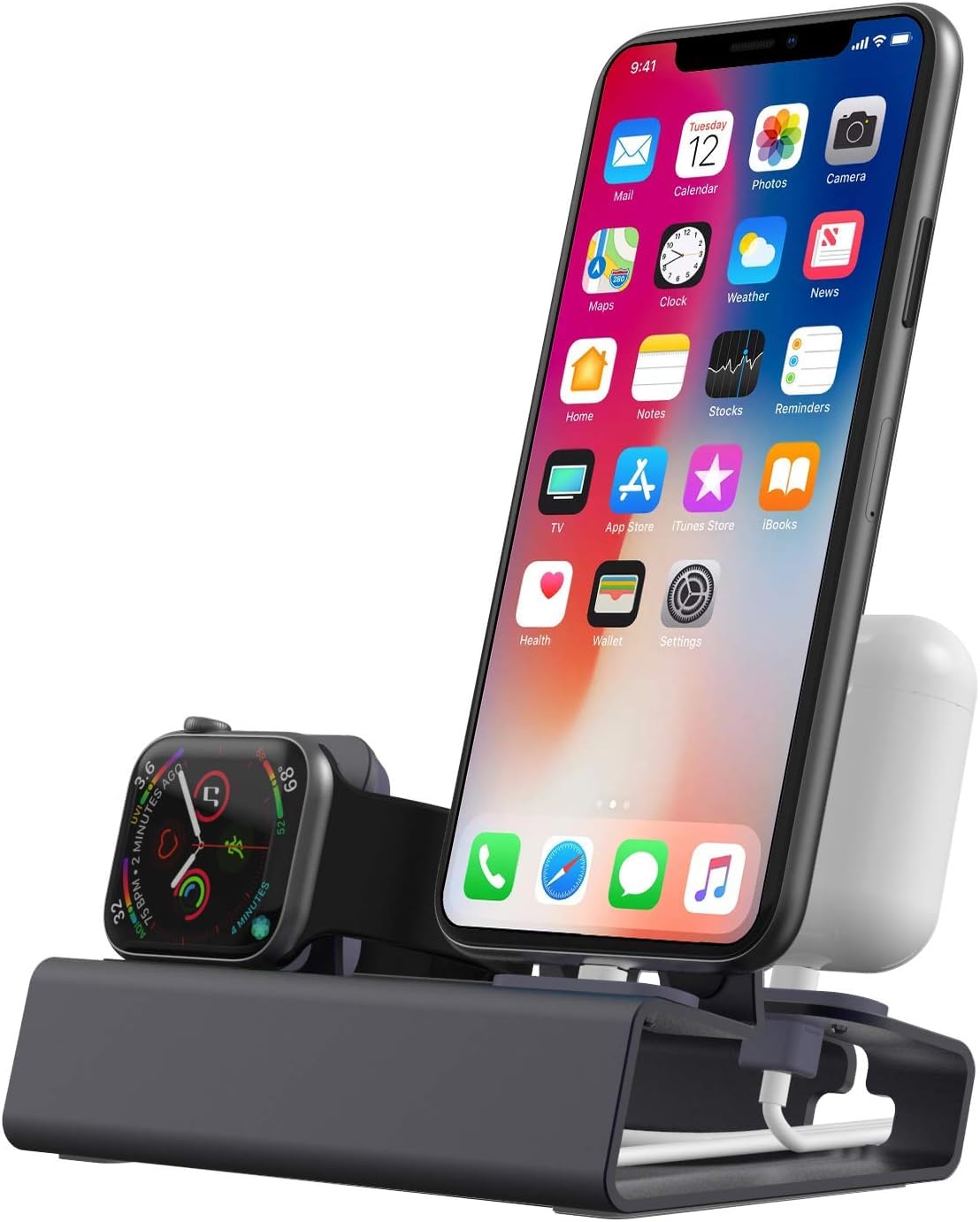 3 in1 Charger Stand Compatible with Apple Watch Series 10 9 8 7 SE 6 5 4 Ultra 2, 49mm 46mm 45mm 44mm 42mm 41mm 40mm iPhone Airpods, iWatch Charging Station Dock Holder Support Nightstand Mode