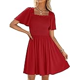 ZESICA Women's 2026 Summer Casual Mini Dress Flutter Short Sleeve Square Neck Smocked Tiered Ruffle Flowy Dresses