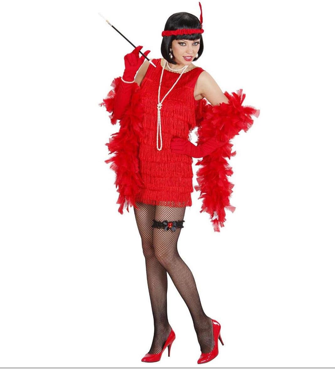 Deluxe Red Flapper Costume Small for 20s 30s Moll Bugsy Fancy Dress, Multi-coloured, 36-38 - Image 3