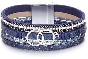 KSQS Multi-layer Leather Wrap Cuff Bracelet, Boho Wide Braided Buckle Bracelets for Women, Waterproof Leather Wristband Bangles