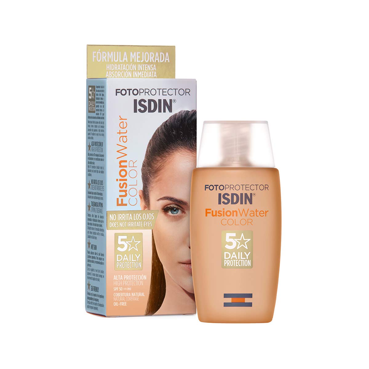 ISDIN Fotoprotector Fusion Water Color SPF 50 Ecran solaire teinté à base d'eau pour le visage pour un usage quotidien | Couvrance naturelle 50ml