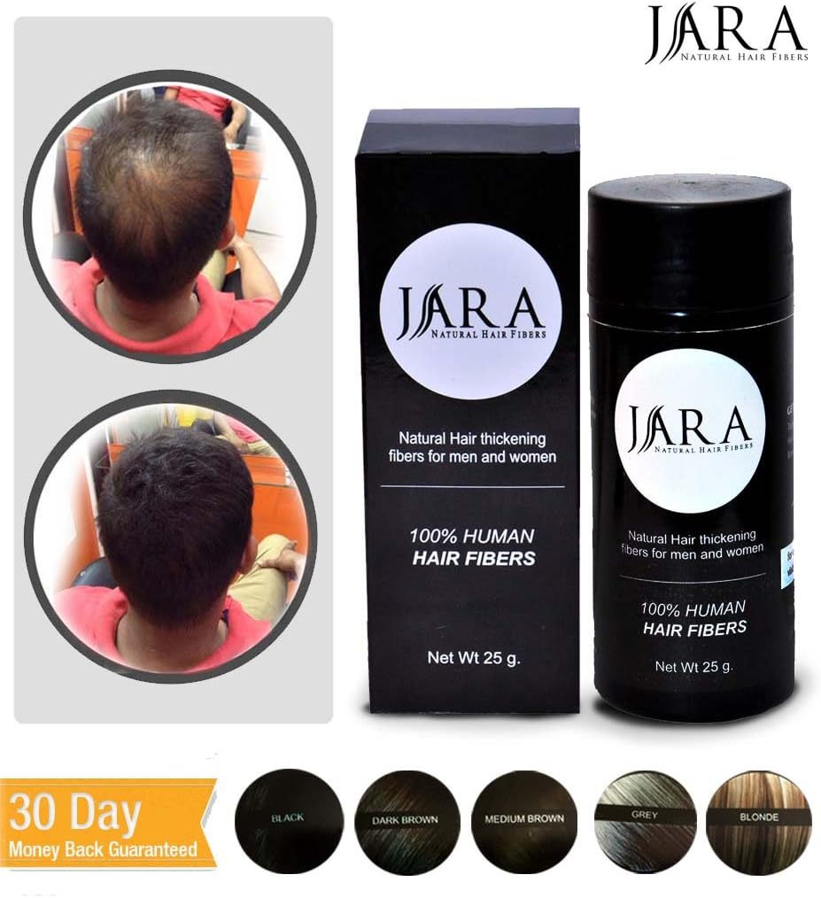 Jara Natural Hair Building Fibers for Thinning Hair – Premium Quality Hair Loss Concealer Volumizer for Bald Spots – Grey, 25 gms